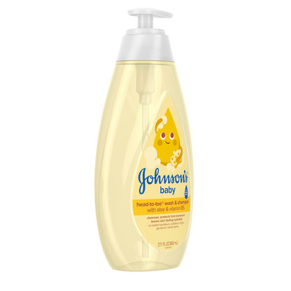 Johnson's Baby Head-To-Toe Baby Wash & Shampoo + Aloe & Vitamin B5, 2-in-1 Bath Wash Gently Cleanses Newborn's Delicate Skin & Hair, Hypoallergenic, No Added Parabens, Dyes & Sulfates, 27.1 fl. oz