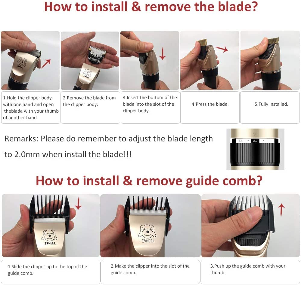 IWEEL Dog Clippers, 2-Speed Professional Rechargeable Cordless Cat Shaver and Low Noise Water Proof Electric Dog Trimmer Pet Grooming Kit Animal Hair Clippers Tool with Scissors Combs