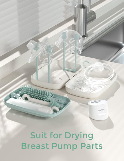 Momcozy Bottle Brush Set - Baby Bottle Cleaner Kit with Silicone Brush, Nipple Brush, Straw Brush, Soap Dispenser, Drying Rack - 7 in 1 Bottle Cleaning Tool for Home and Travel