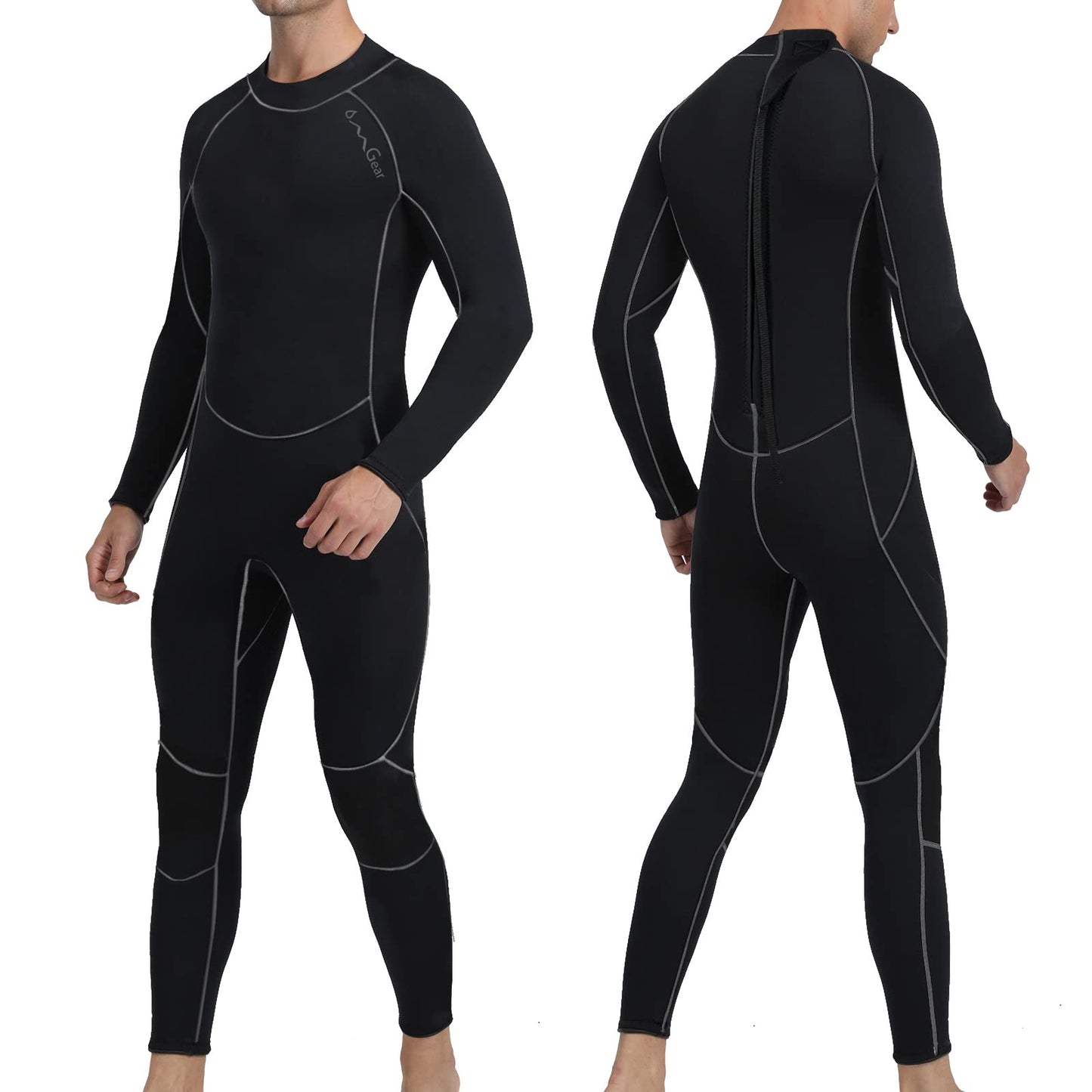 OMGear Wetsuit Women 3mm Neoprene Wet Suit Full Body One Piece Long Sleeves Scuba Diving Suits Back Zipper Swimsuit for Diving Surf(Black/Grey.S)