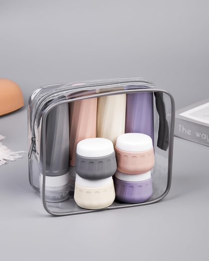Mrsdry Travel Bottles for Toiletries 8 Pack, Travel Size Toiletries, Tsa Approved Travel Size Containers 3oz, with Travel Essentials Clear Bag, Leak Proof Silicone Squeezable Creams Jars