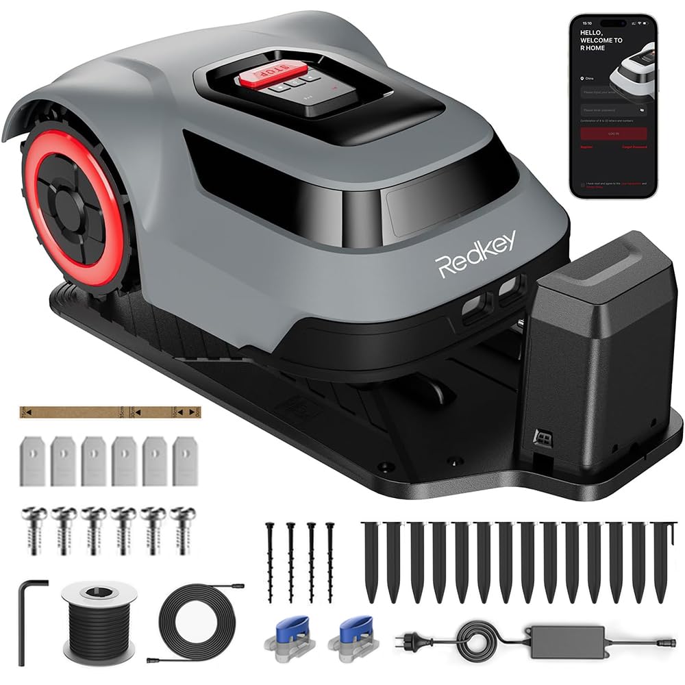 Redkey MGC1000 Robot Lawn Mower with 590ft Boundary Wires for 0.25 Acre (1/4 Acre), 45% Slope, 70Mins Runtime, Auto Recharge, Automatic Robotic Lawn Mower w/Precise Location & Breakpoint Detection