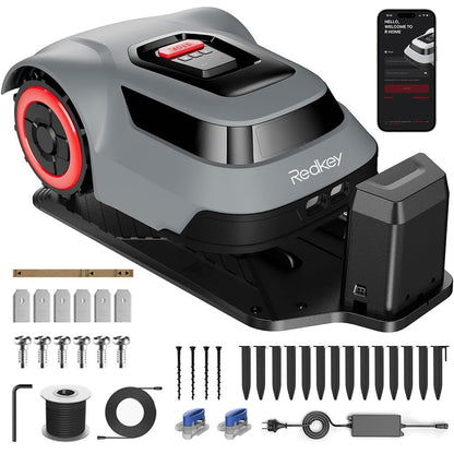 Redkey MGC1000 Robot Lawn Mower with 590ft Boundary Wires for 0.25 Acre (1/4 Acre), 45% Slope, 70Mins Runtime, Auto Recharge, Automatic Robotic Lawn Mower w/Precise Location & Breakpoint Detection