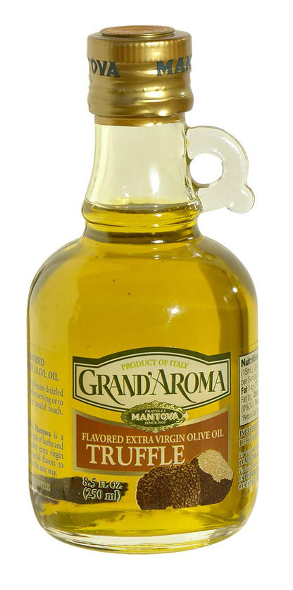 Mantova Grand’Aroma Truffle Flavored Extra Virgin Olive Oil, made in Italy, cold-pressed, 100% natural, heart-healthy cooking oil perfect for salad dressing, pasta, garlic bread, meats, or pan frying, 8.5 oz