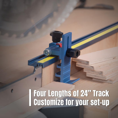 POWERTEC Miter Saw Fence for Miter Saw, Drill Press & Radial Arm Saw, Includes T Track Stop Kit, Tape Measures and T Track Fence Cap, T Track Accessories for Woodworking (71742)