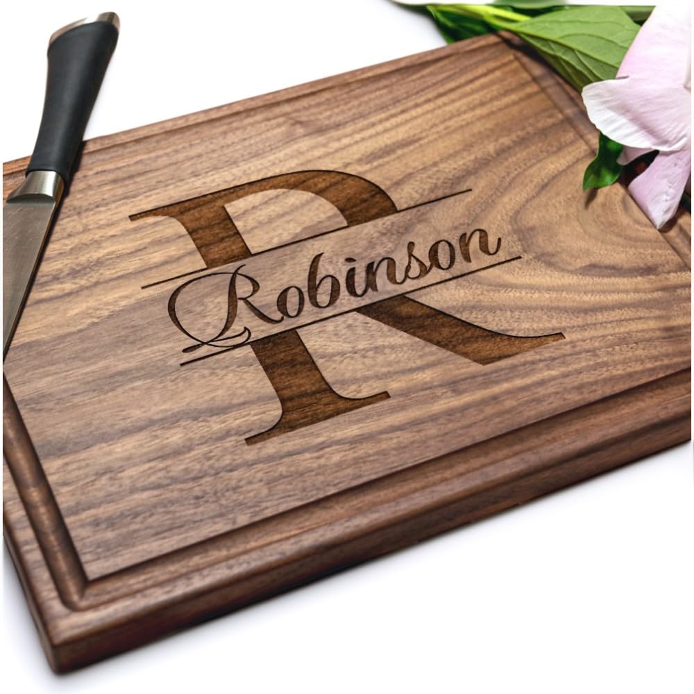 Personalized Cutting Board, Custom Wedding, Anniversary or Housewarming Gift Idea, Wood Engraved Charcuterie, for Friends and Family, Monogram Initial Design 004