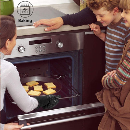 Heat Resistant BBQ Gloves for Hot Temperature Cooking, Barbecue Grilling or Baking Bread Pizza, Safe Oven Mittens with Fingers