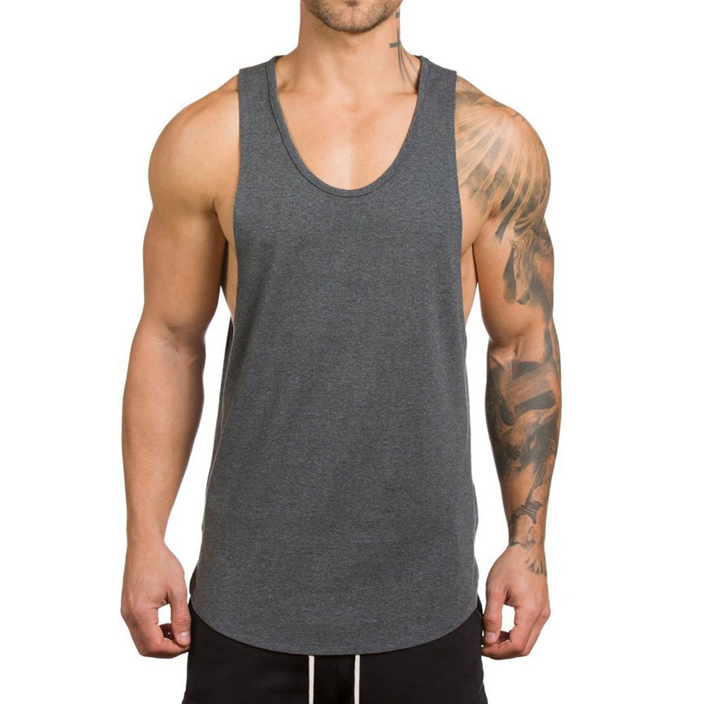 Magiftbox Men's Muscle Gym Workout Stringer Tank Tops Bodybuilding Fitness T-Shirts T01_Dark-Gray_US-L