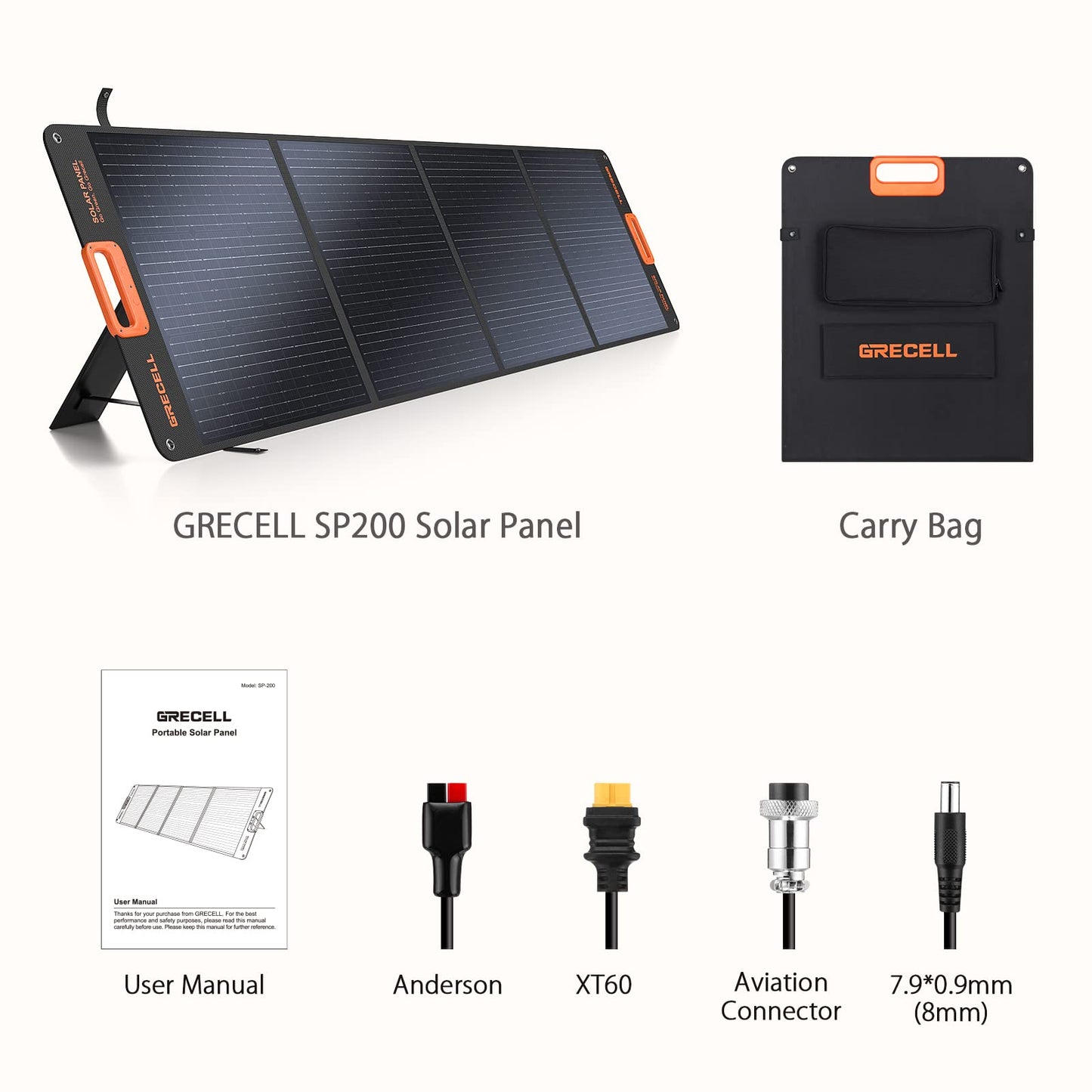 GRECELL 200W Portable Solar Panel for Power Station, Foldable Solar Charger w/ 4 Kickstands, IP65 Waterproof Solar Panel Kit w/DC XT60 Anderson Aviation Output for Outdoor RV Camper Blackout