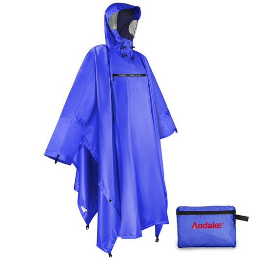 Andake Reusable Rain Poncho, Portable Foldable Raincoat, Rain Gear for Walking Hiking Camping Adult Women Men