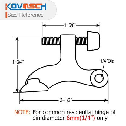 KOVOSCH 2 Pack Hinge Pin Door Stopper Brushed Satin Nickel - Adjustable Heavy Duty Hinge Pin Door Stop with White Rubber Bumper Tips