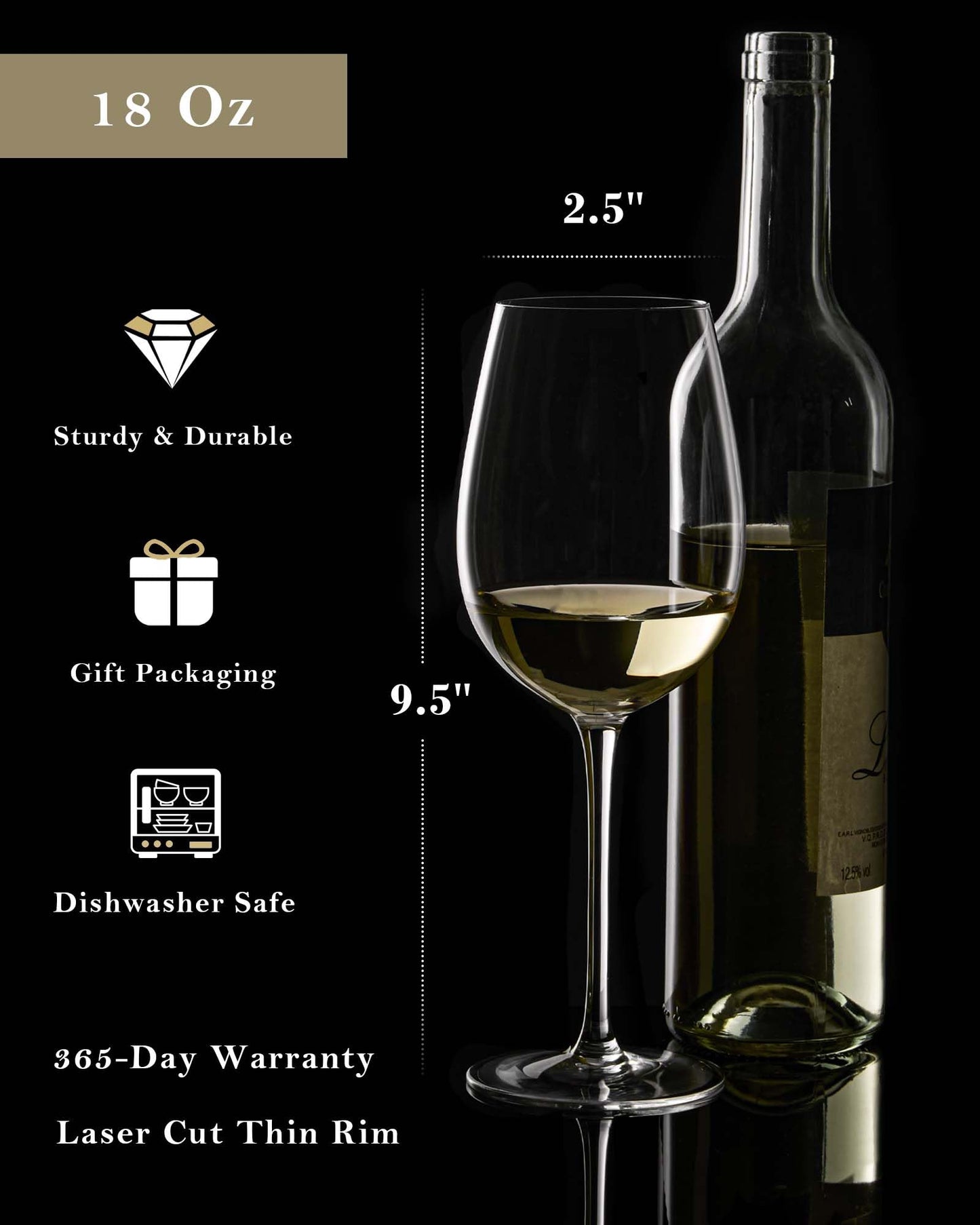 JBHO Crystal Wine Glasses - Hand Blown Red or White Wine Glasses -18 Ounce - Set of 2 - Lead-Free Premium Crystal - Long Stem Wine Glasses - Clear