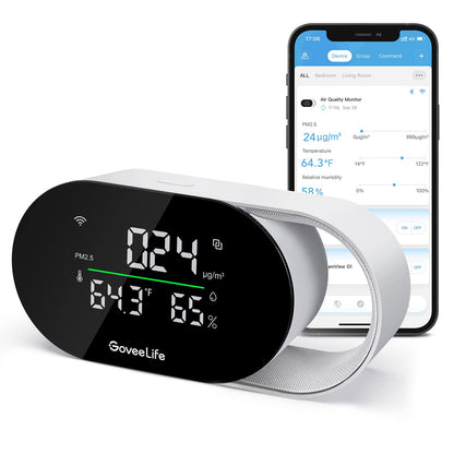 GoveeLife Smart Air Quality Monitor with PM2.5, WiFi, Temperature & Humidity Sensors, LED Display, 2s Refresh, 2-Year Data Storage, for Home & Office Wired
