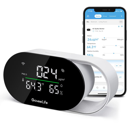 GoveeLife Smart Air Quality Monitor with PM2.5, WiFi, Temperature & Humidity Sensors, LED Display, 2s Refresh, 2-Year Data Storage, for Home & Office Wired