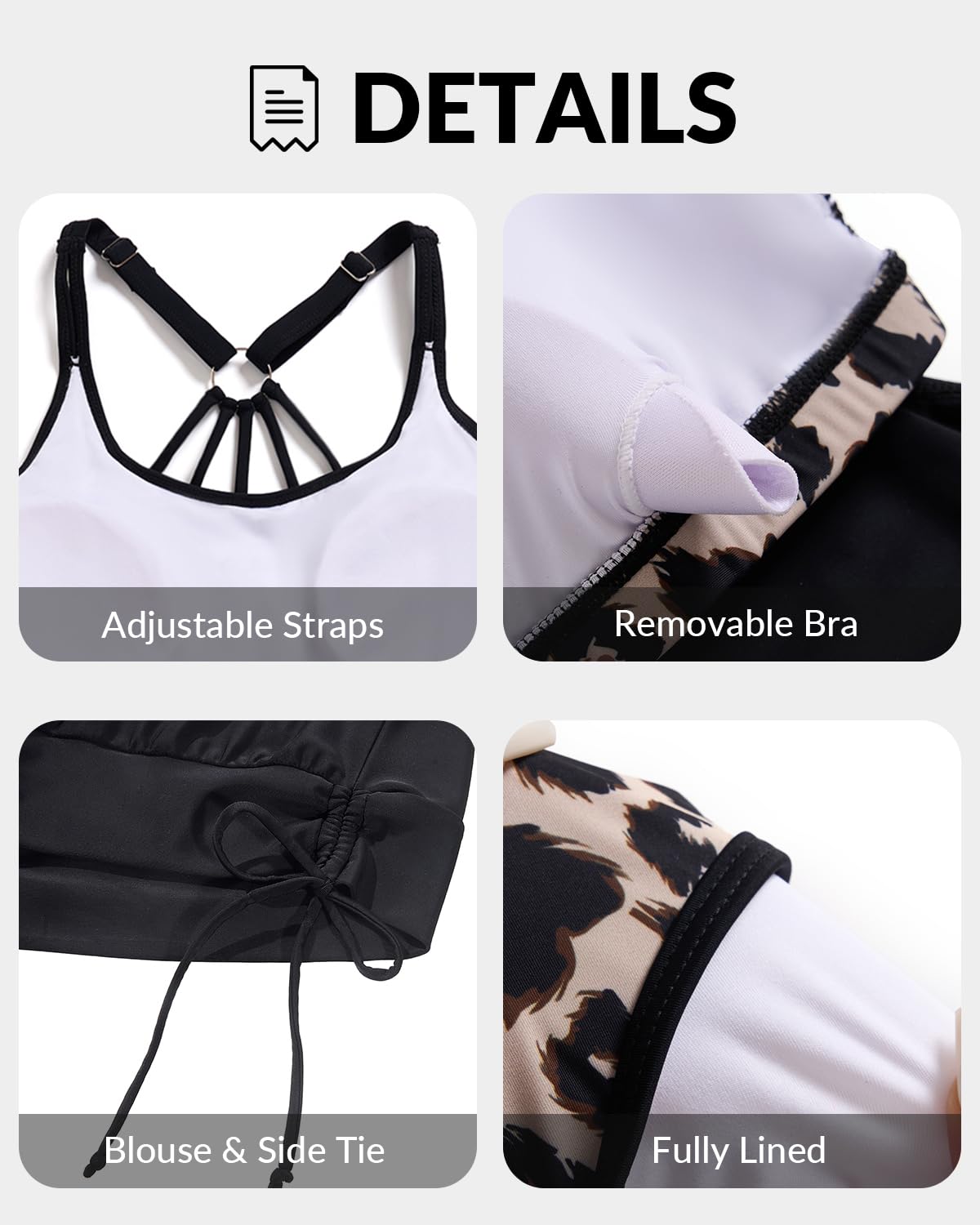 Holipick Leopard and Black Tankini Swimsuits for Women Two Piece Tummy Control Bathing Suits Blouson Tankini Top with Sporty Boy Shorts M