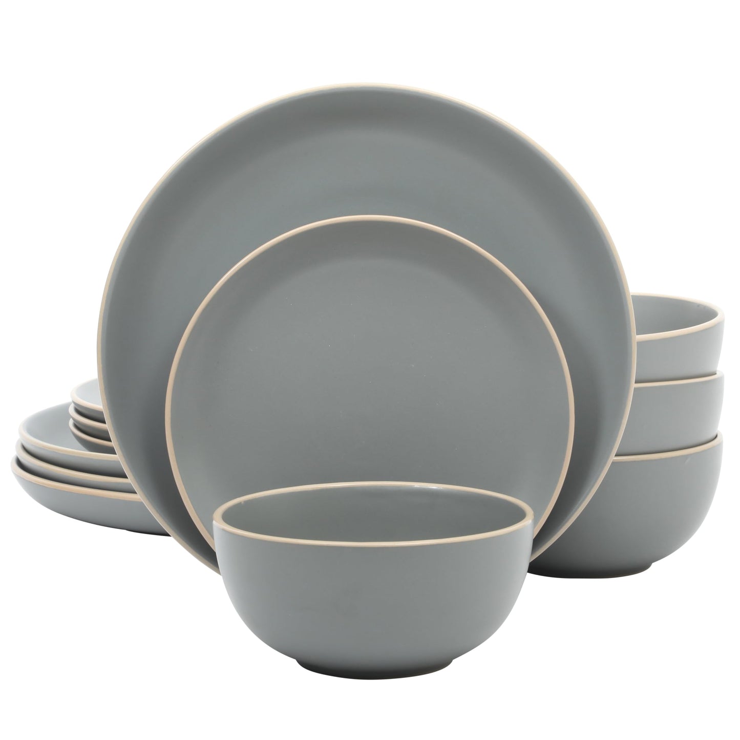 Gibson Home Rockaway 12-Piece Dinnerware Set Service for 4, Grey Matte -