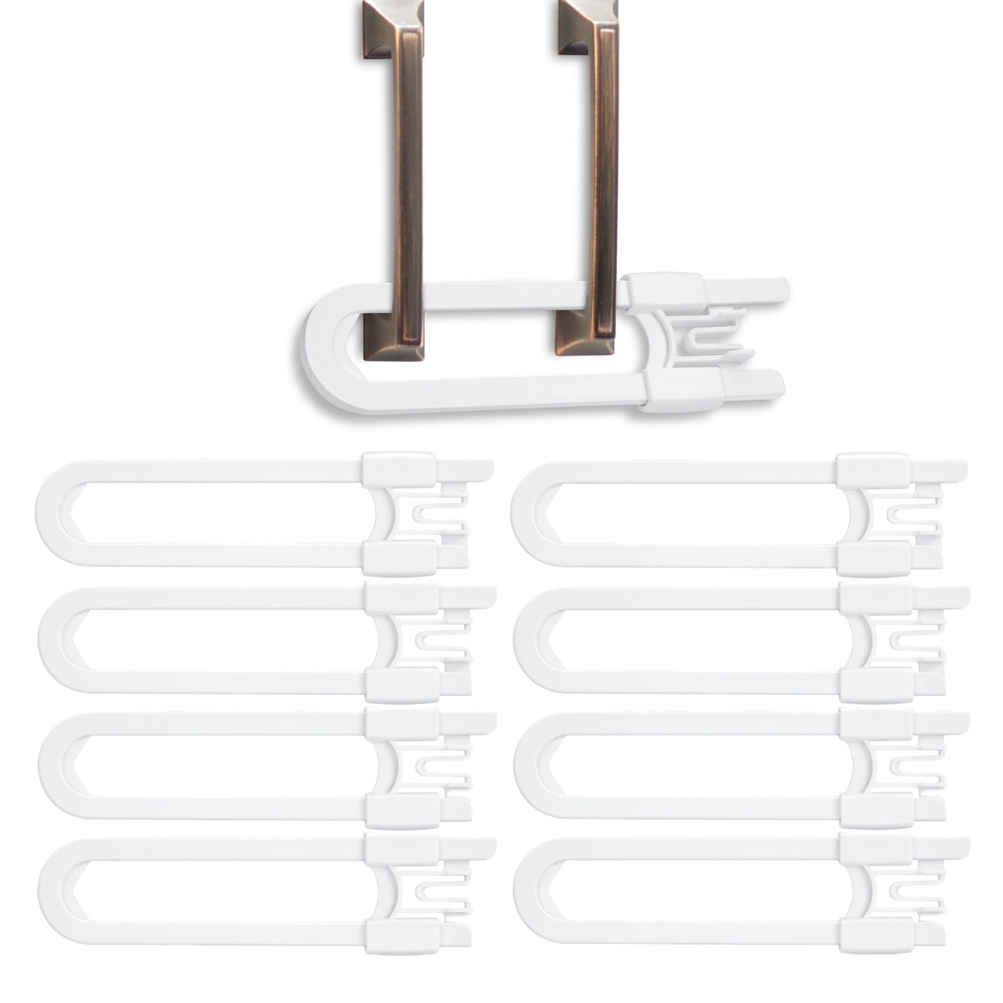 8 Pack Baby Sliding Cabinet Locks - Vmaisi Adjustable U Shaped Child Safety Locks,Childproof Latches for Kitchen Bathroom Storage Cupboards Doors, Handles and Knobs White