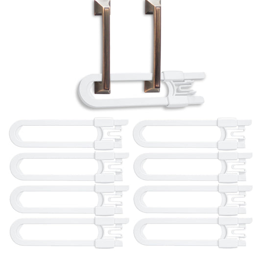 8 Pack Baby Sliding Cabinet Locks - Vmaisi Adjustable U Shaped Child Safety Locks,Childproof Latches for Kitchen Bathroom Storage Cupboards Doors, Handles and Knobs White