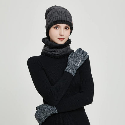 MAYLISACC 3 Pcs Mens Womens Winter Warm Fleece Beanie Hat with Touch Screen Gloves and Neck Warmer Gaiter Set Grey