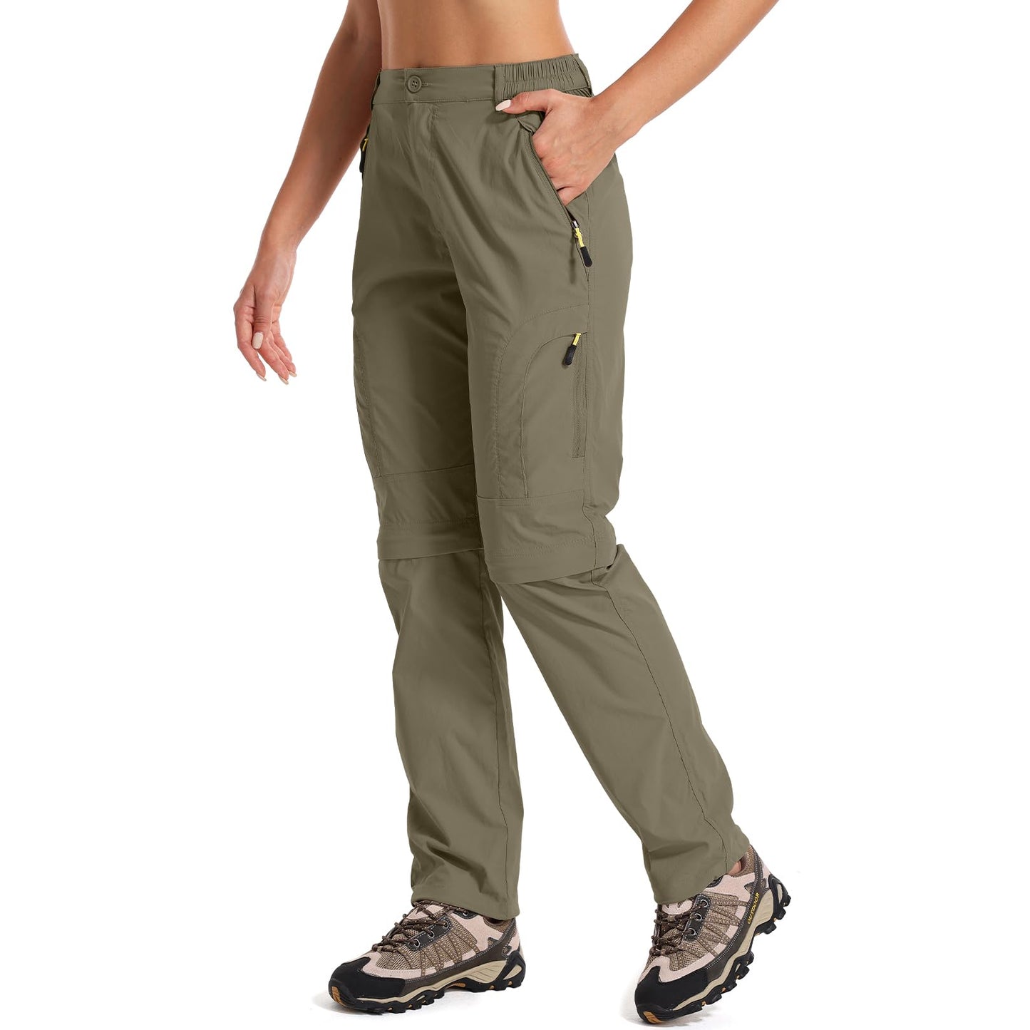 Hiking Pants Women Convertible Outdoor Lightweight Quick Drying Travel Zip Off Shorts Safari Pants, 4409,Khaki, 14