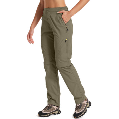 Hiking Pants Women Convertible Outdoor Lightweight Quick Drying Travel Zip Off Shorts Safari Pants, 4409,Khaki, 14