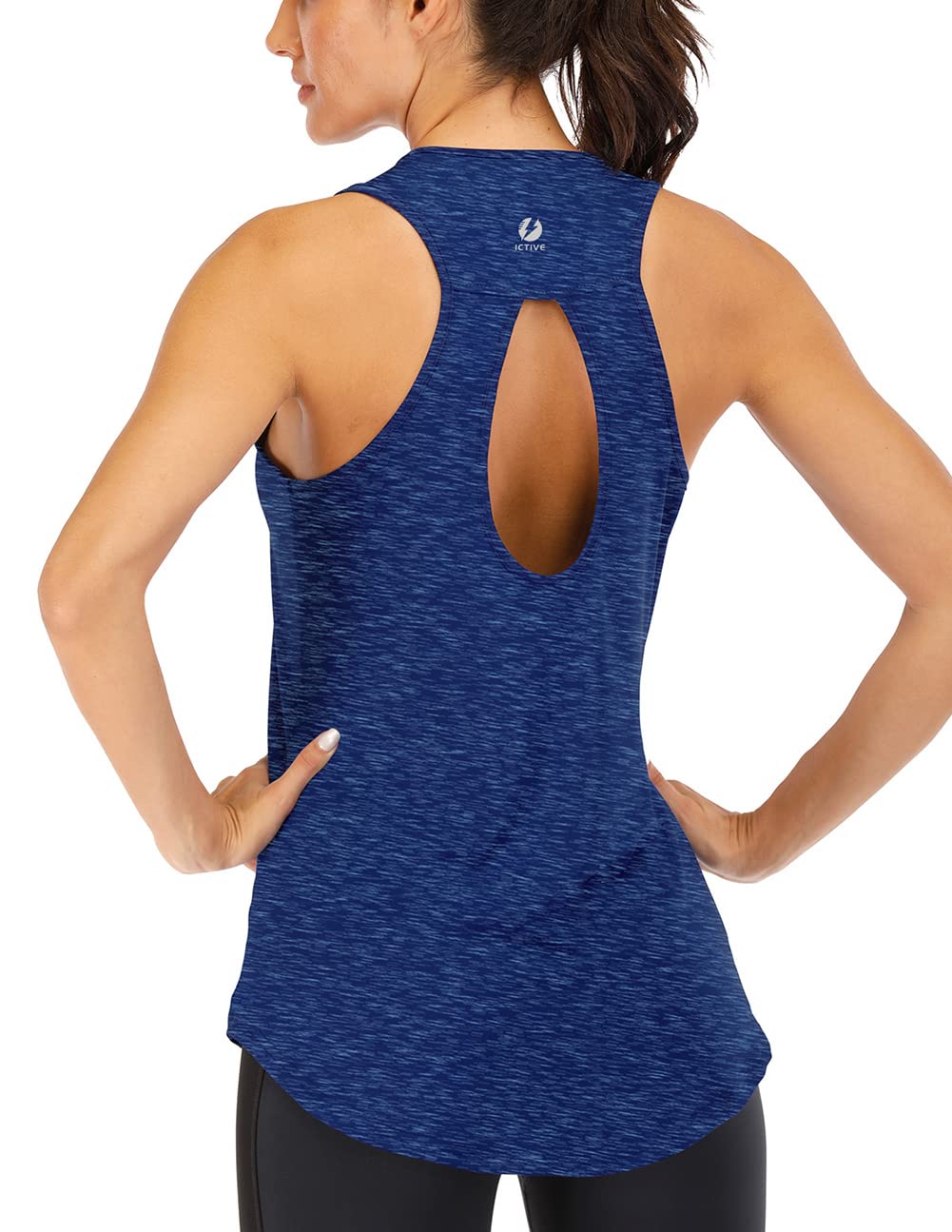 ICTIVE Yoga Tops for Women Loose Fit Workout Backless Sleeveless Keyhole Open Back Racerback Summer Shirts Dark Blue L