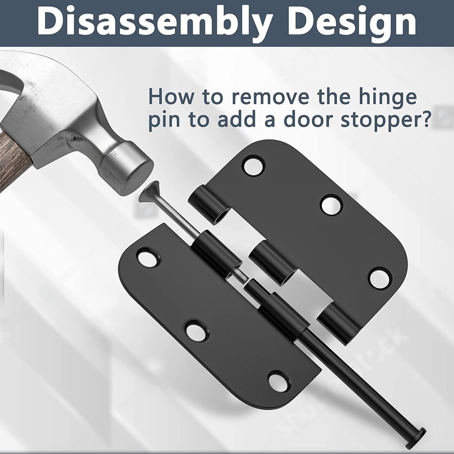 HOSOM Door Hinges 3 Pack Rounded Matte Black Door Hinge 3.5 x 3.5 inch with 5/8 Radius, Black 3 1/2 Interior Door Hinges, 3 ½"x 3 ½" Hardware