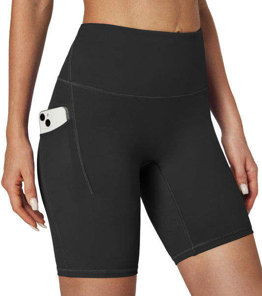 IUGA Biker Shorts Women Tummy Control 8" Workout Gym High Waisted Running Yoga Compression Spandex Shorts Women with Pockets Black
