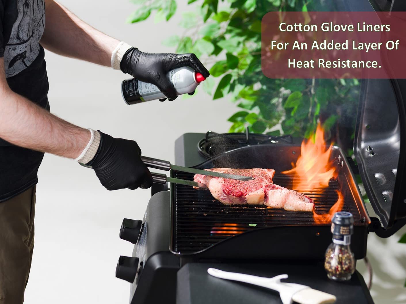 Nechtik BBQ Gloves - Disposable with 4 Cotton Liners and 100 Black Nitrile Gloves - Machine Washable, Powder Free, Latex Free