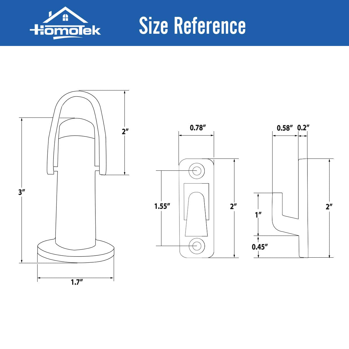 HOMOTEK 2 Pack Heavy Duty Door Stopper with Manual Hook,Door Holder Stop with Sound Dampening Rubber Bumper Wall Mounted, Black