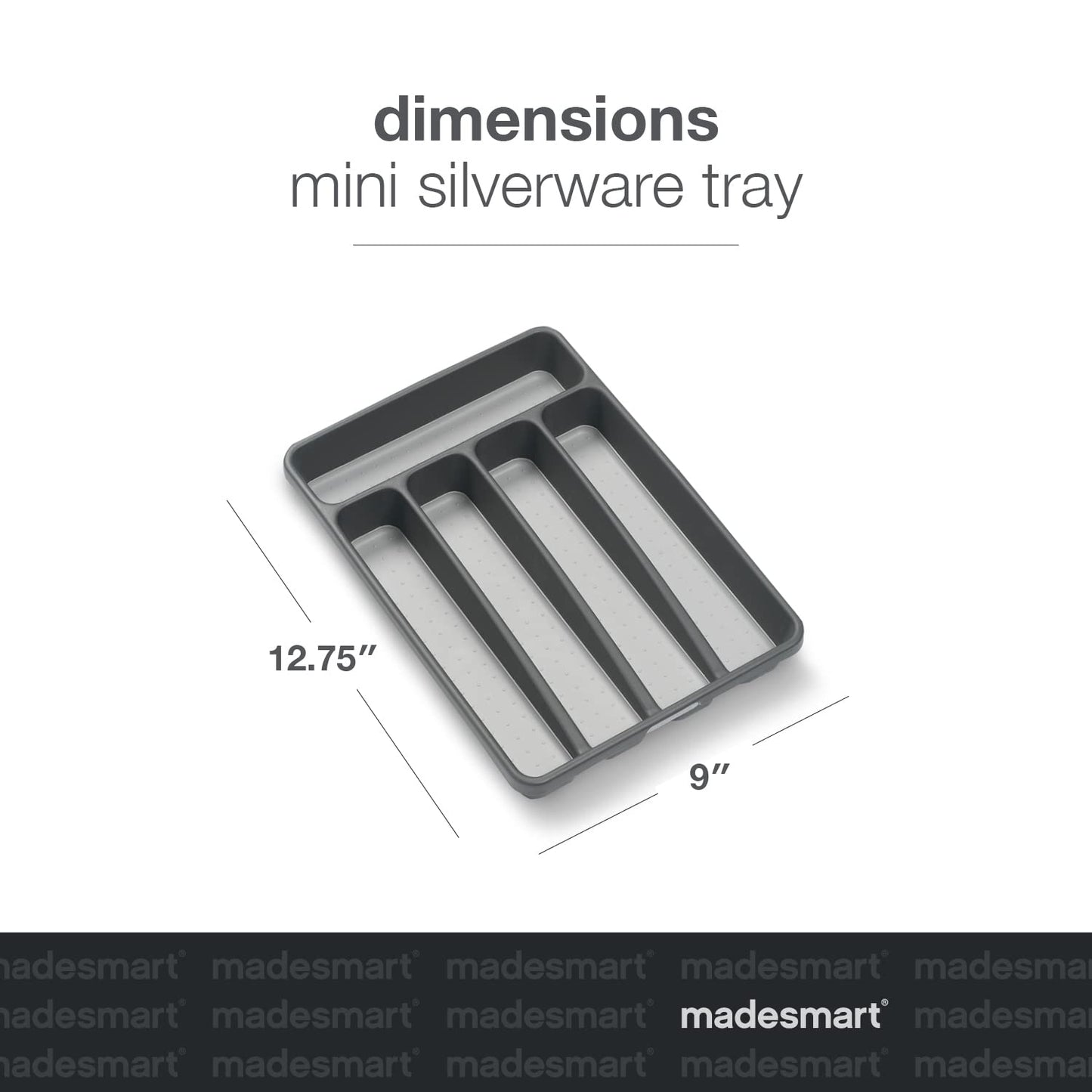 madesmart Classic Mini Silverware Tray, Soft Grip, Non-Slip Kitchen Drawer Organizer, 5 Compartments, Multi-Purpose Home Organization, BPA Free, Granite