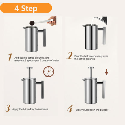 Meelio Small French Press 350ml, Double-Wall Insulated French Press Coffee Press Stainless Steel for travel camping, Single Cup Pour Over Coffee Maker (1 cup, 12 OZ)