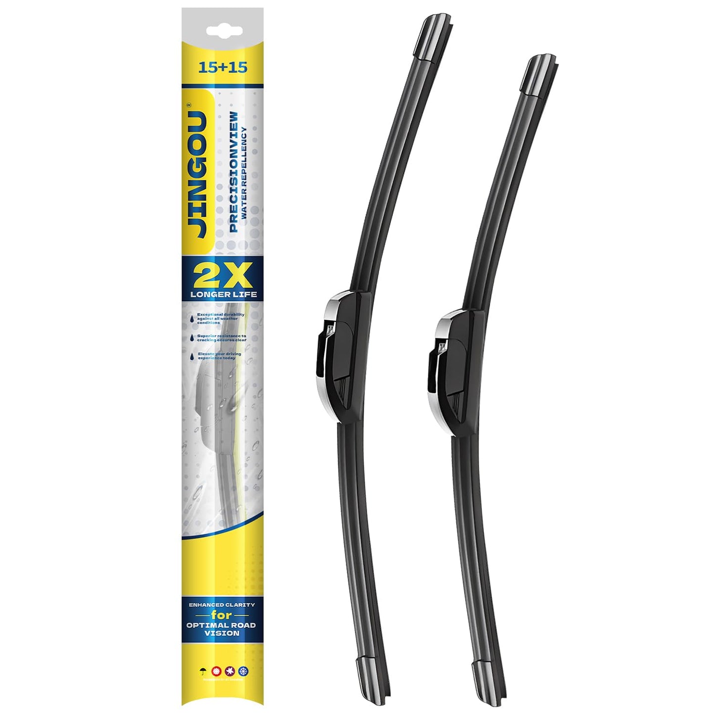 JINGOU 15" + 15" Front Windshield Wiper Blades Compatible with 2007-2017 Jeep Wrangler OEM QUALITY Premium All-Season Automotive Replacement Wipers(Pack of 2)