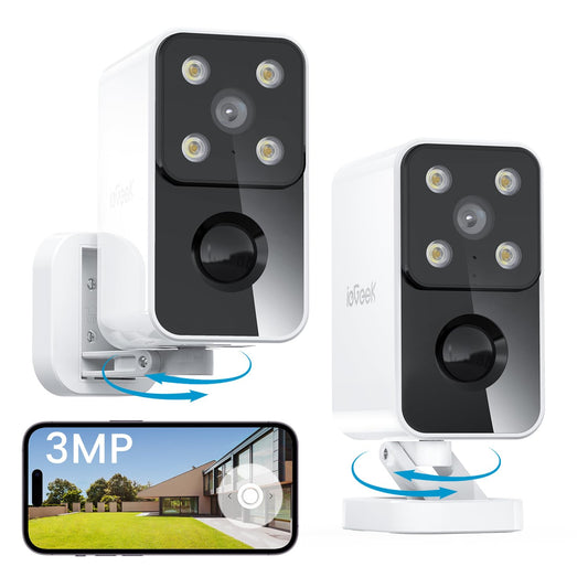 ieGeek Security Cameras Wireless Outdoor Pan Rotating 180° Home Outdoor Security Camera, 2K Battery Powered WiFi Camera with AI Motion Detection, Spotlight/Siren,Color Night Vision,Works w/Alexa(2Pcs)