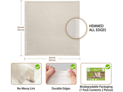 Organic Cheese Cloths, GOTS Certified, 2PCS, Grade 100, 20x20Inch Hemmed Cheese Cloth Reusable Muslin Cheesecloth for Straining, 100% Cotton Unbleached Fine Mesh Cloth Cheese Cloths for Cooking, Herbs