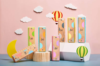 Hape Blues Harmonica | 10 Hole Wooden Musical Instrument Toy for Kids, Blue-Green (E8916)