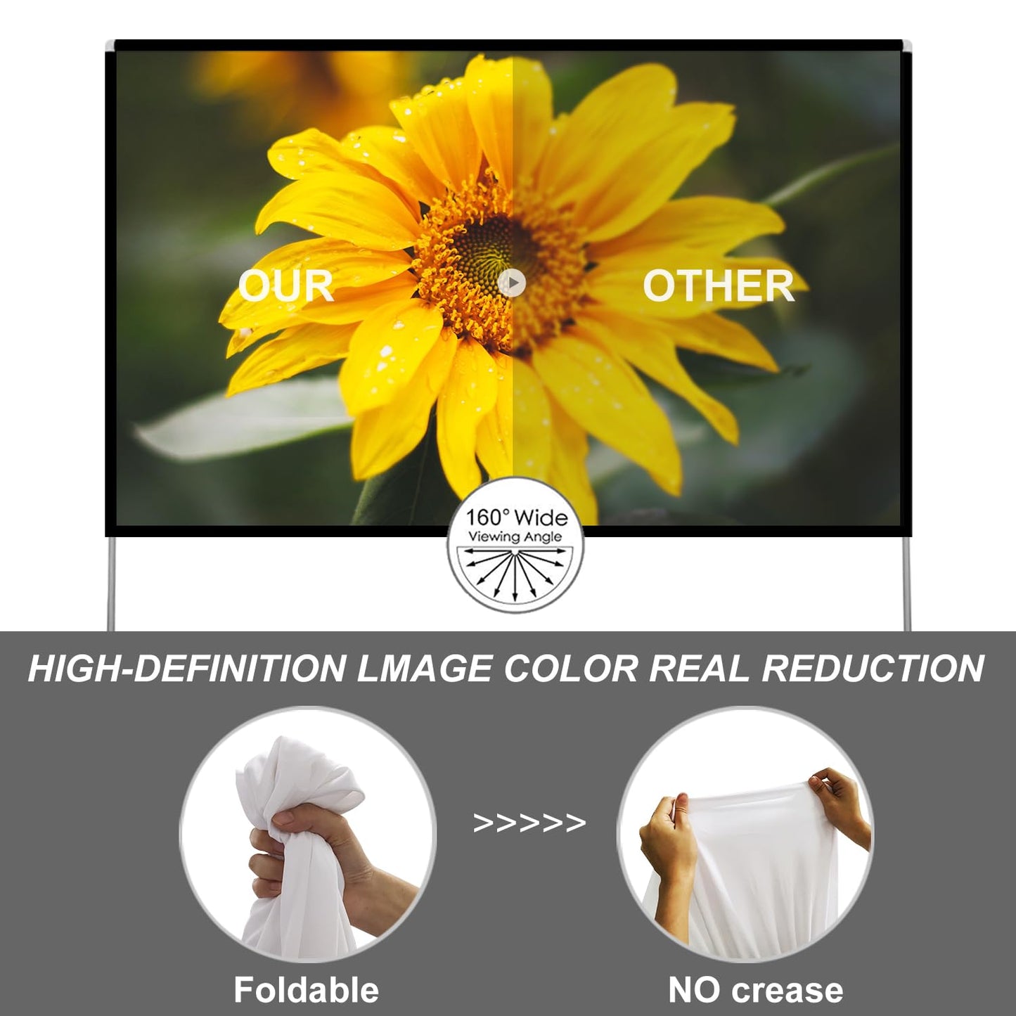 Outdoor Projector Screen with Stand 100 Inch: Portable Projection Screen 16:10 4K HD Outdoor Movie Screen with Carry Bag for Home Backyard Theater