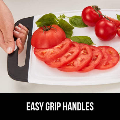GORILLA GRIP BPA-Free Reversible Kitchen Cutting Board Set of 3, US Designed, Nonporous, Juice Grooves Catch Liquid, Slip Resistant Border, Dishwasher Safe, Durable Large Food Chopping Boards, Black