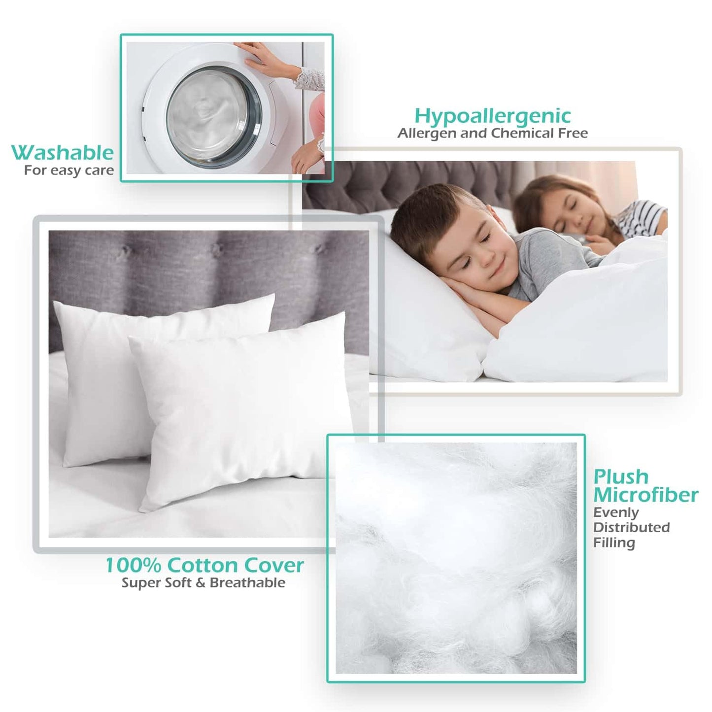 Nestl 2 Pack Toddler Pillow for Sleeping 13 x 18, Small Kids Pillow for Travel, Car, School, Nap, & Toddler Bed, Machine Washable Soft Cotton Child 2 Year Old and Up - White