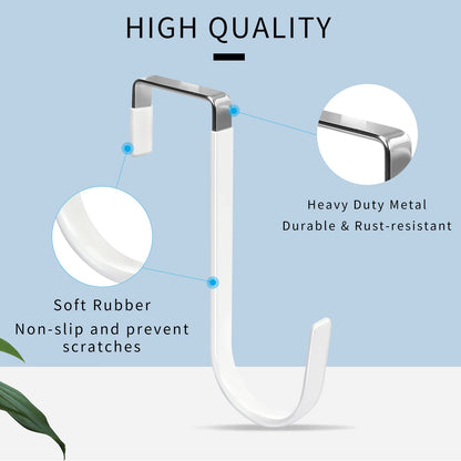 FYY Over The Door Hooks, 4 Pack Hangers Hooks with Rubber Prevent Scratches Heavy Duty Organizer for Living Room, Bathroom, Bedroom, Kitchen Hanging Clothes, Towels, Hats, Coats, Bags White