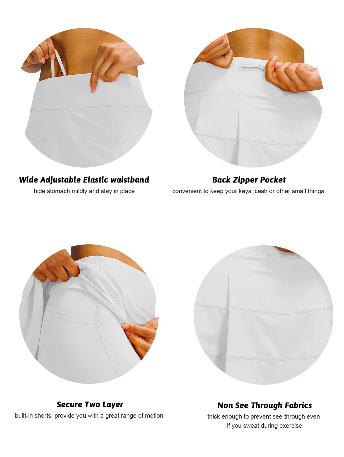 MEIVSO Women's Pleated Workout Tennis Skirts with Pockets Activewear Sports Skort Built-in Shorts White S