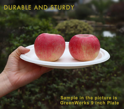 GreenWorks 100 Count 6“ Small Compostable Dessert Plates, Heavy-duty Unbleached Biodegradable Bagasse and Bamboo fiber Paper Plates