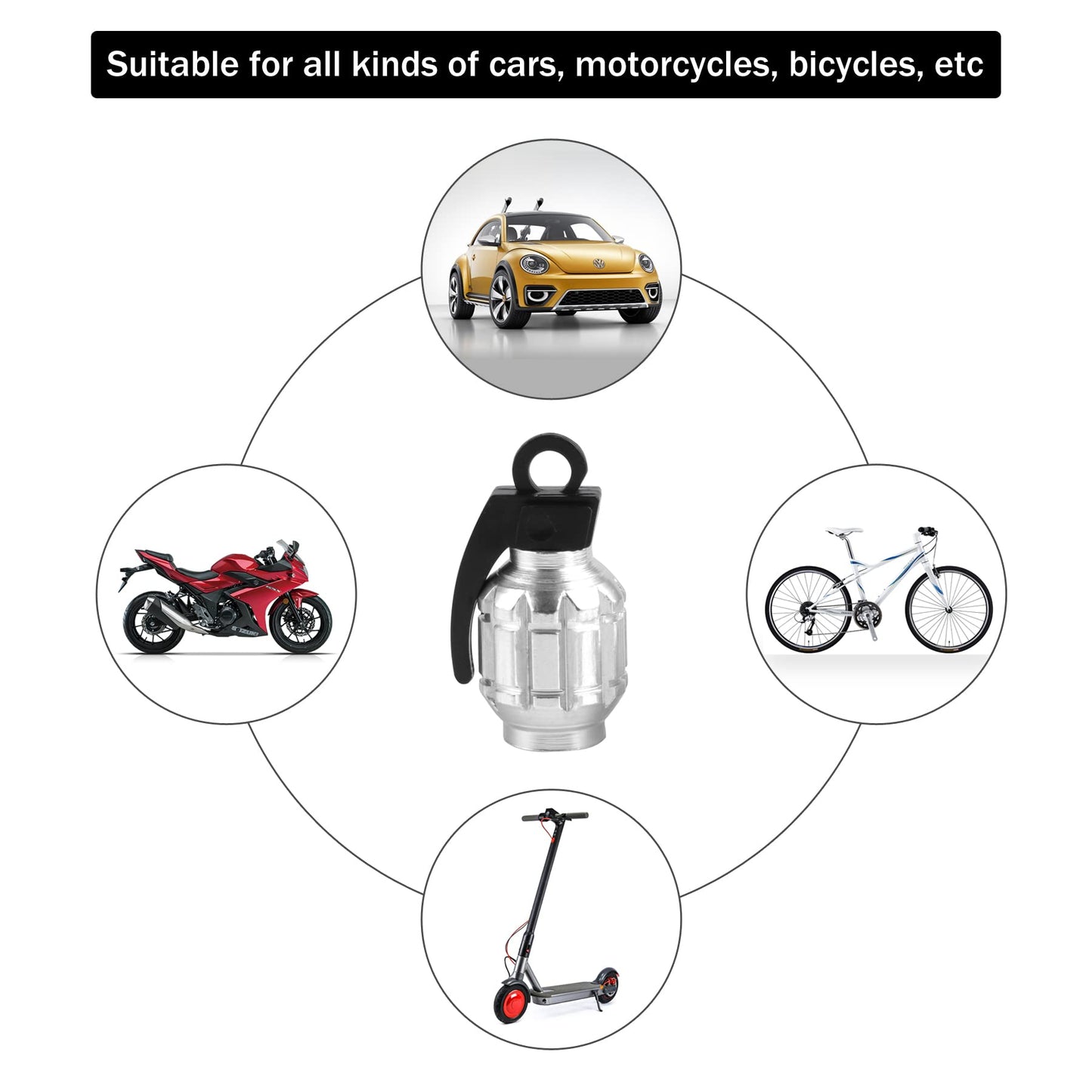 SINGARO Aluminum Tire Valve Cap, Car Tire Waterproof and Dustproof Valve Stem Cover Accessories, Universal for SUV, Car, Bike and Motorcycle (4PCS Silver)