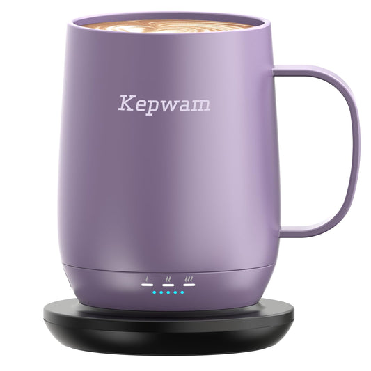 Kepwam Self Heating Coffee Mug T2, 16oz Smart Heated Coffee Mug, 150 Min Battery Life - Hot up to 149℉ Temperature Control Coffee Mug Warmer, Gifts for Dad Mom (No APP)