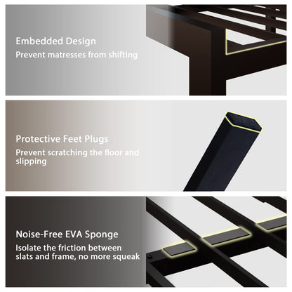 Feonase Full Size Metal Bed Frame with Faux Leather Button Tufted Headboard, Heavy-Duty Platform Bed Frame with 12" Storage, Steel Slats Support, No Box Spring Needed, Noise Free, Black