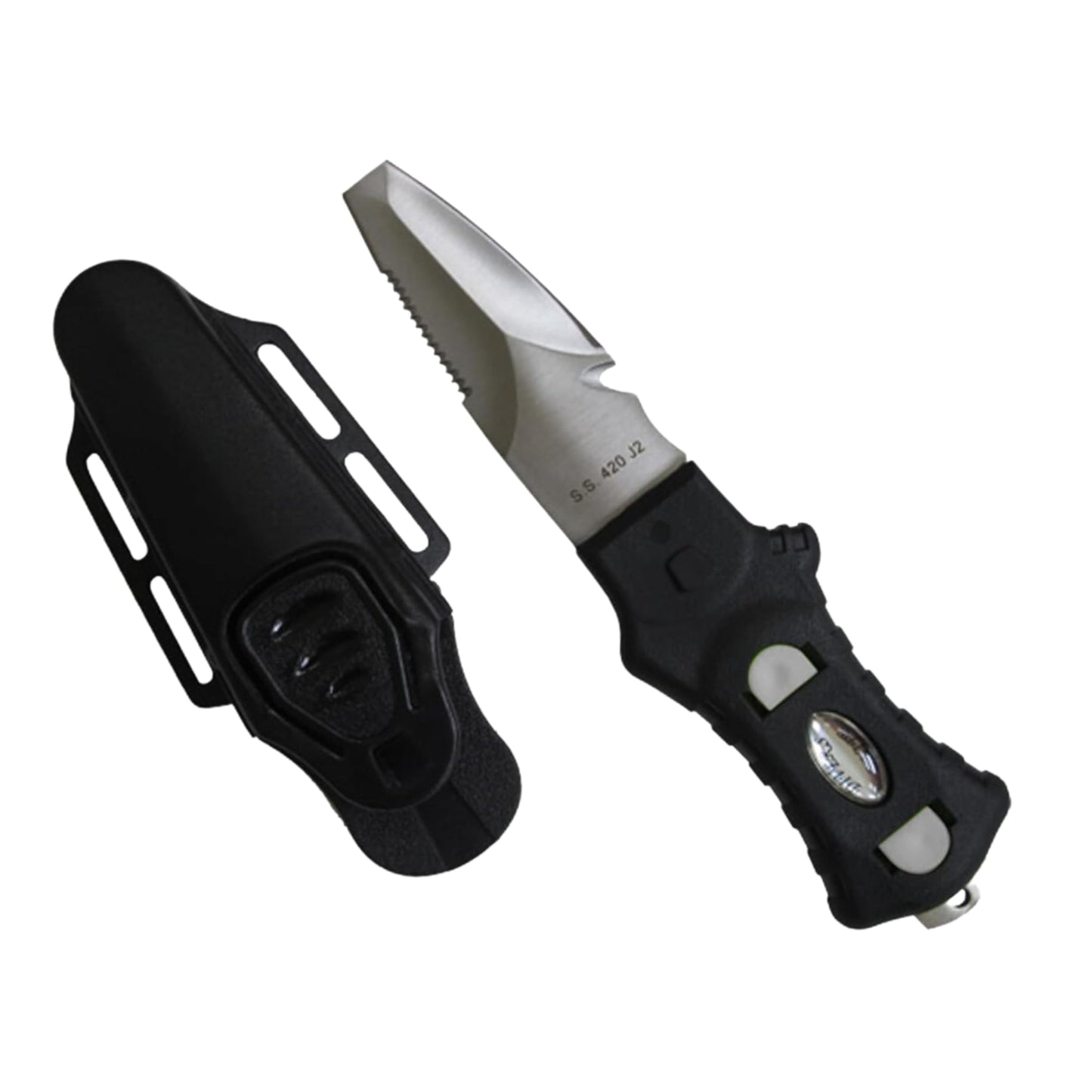 Scuba Choice Compact Stainless Steel Blunt Tip Dive Knife - 2.3" Plain Edge Blade with Ergonomic Nylon Handle, Durable for Scuba Diving, Snorkeling & Water Sports - Black/Silver