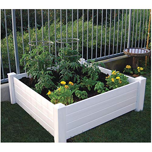 NuVue Products 26001 Premium Outdoor Raised Garden Bed for Growing Edible Plants and Flowers, BPA-Free Woodgrain Panel Elevated Planter Box, 48” L x 48” W x 15” H, White