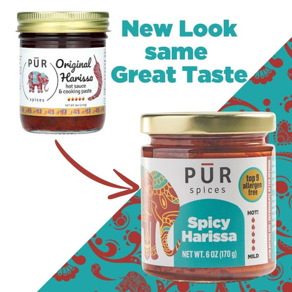PUR Spices Original Spicy Harissa Paste I Hot Sauce for Cooking and Dipping I Spicy Chili Pepper and Garlic Paste | Middle Eastern Inspired | Plant Based, Gluten Free, No Sugar Added, Preservative and Additive Free I 6oz Jar
