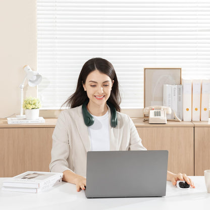 JISULIFE Portable Neck Fan, Hands Free Bladeless Fan, 5 Speeds, 4000 mAh Battery Operated Wearable Personal Fan, Twistable, Rechargeable, Gift for Women Men-Dark Green