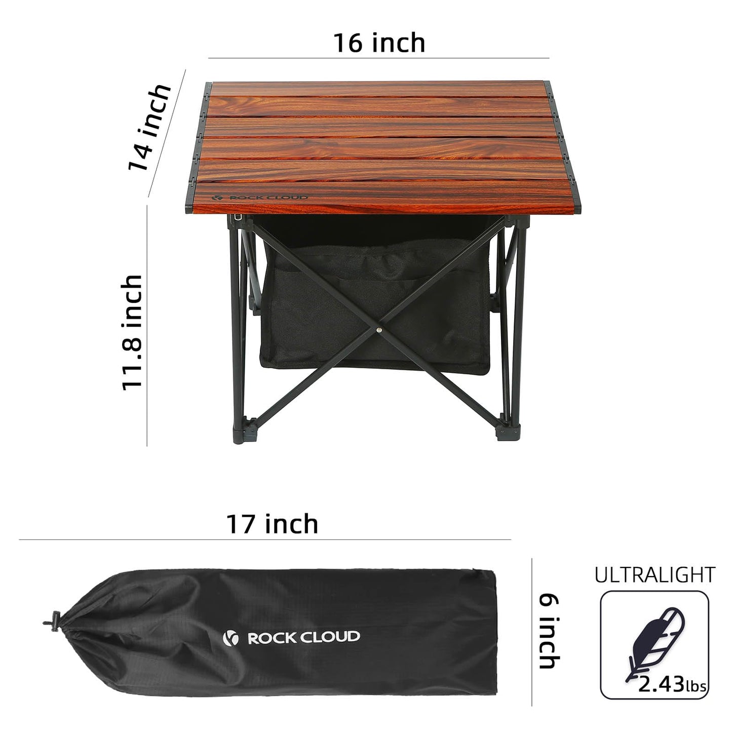 ROCK CLOUD Portable Camping Table Ultralight Aluminum Camp Table Folding Compact Beach Table with Storage Bag for Camping Hiking Backpacking Outdoor Picnic(Reinforced Frame-Small)